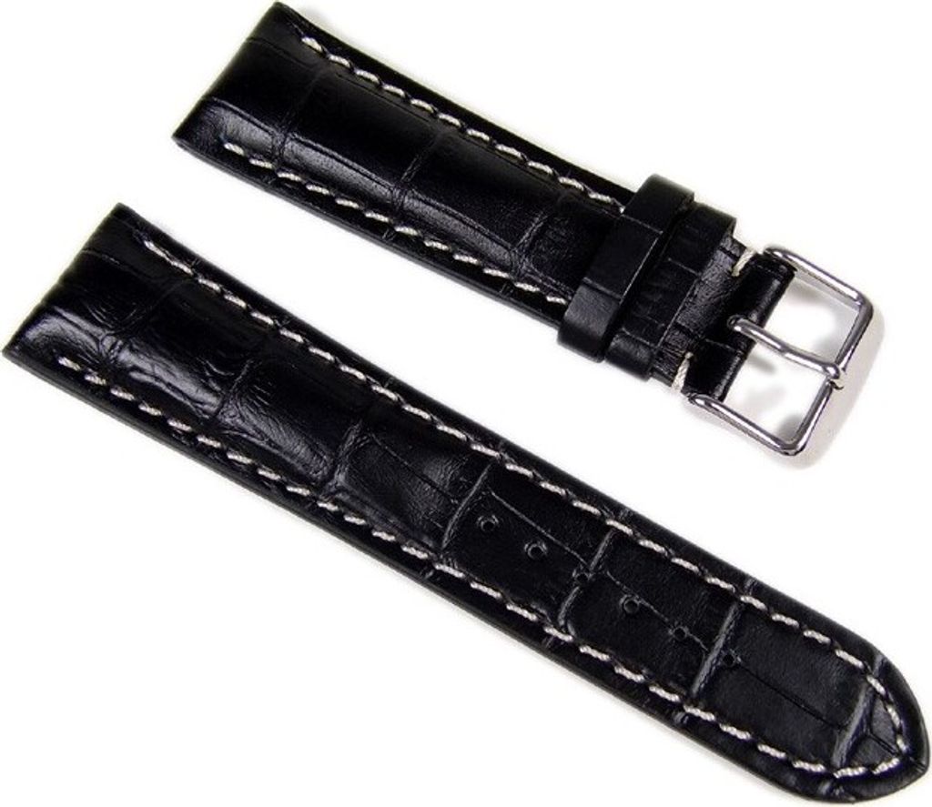 Swiss Chrono II Uhrenarmband Leder 24mm Schwarz mit heller Naht 16362S
