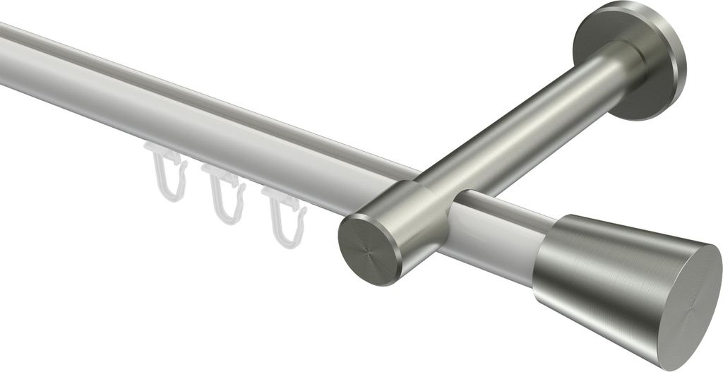 Interdeco Innenlaufstange / Gardinenstange mit Innenlauf Weiß / Edelstahl-Optik, Typ Prestige Sitra (Konus), 20 mm Ø 1-läufig, 100 cm