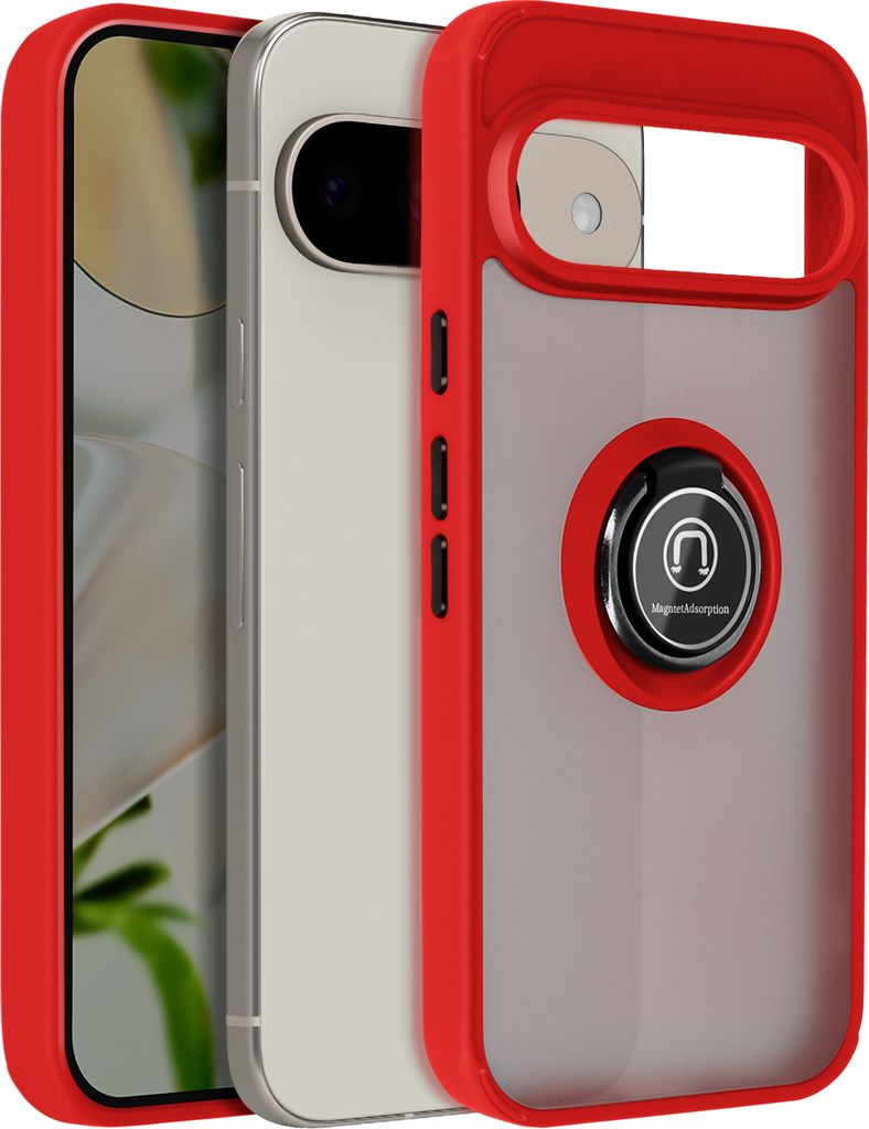 Avizar, Handyhülle für Google Pixel 9 / 9 Pro Metallring, Video-Halterung, Rot
