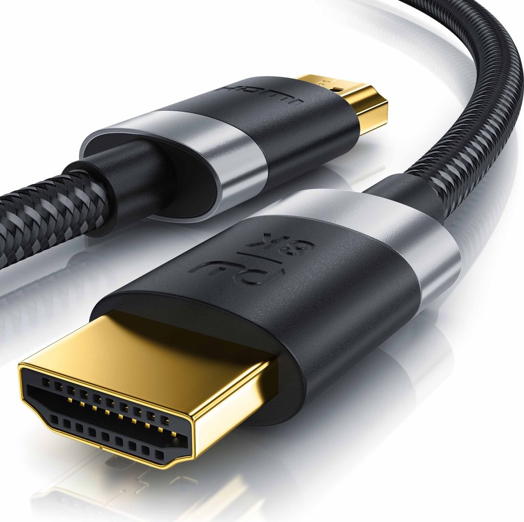 Primewire - 2m High Speed 8K HDMI Kabel 2.1 Ethernet ARC 3D 4K Ultra HD 7680x4320 @ 120 Hz PS4 360 TV OLED PC Laptop Beamer Monitor - Schwarz/Silber