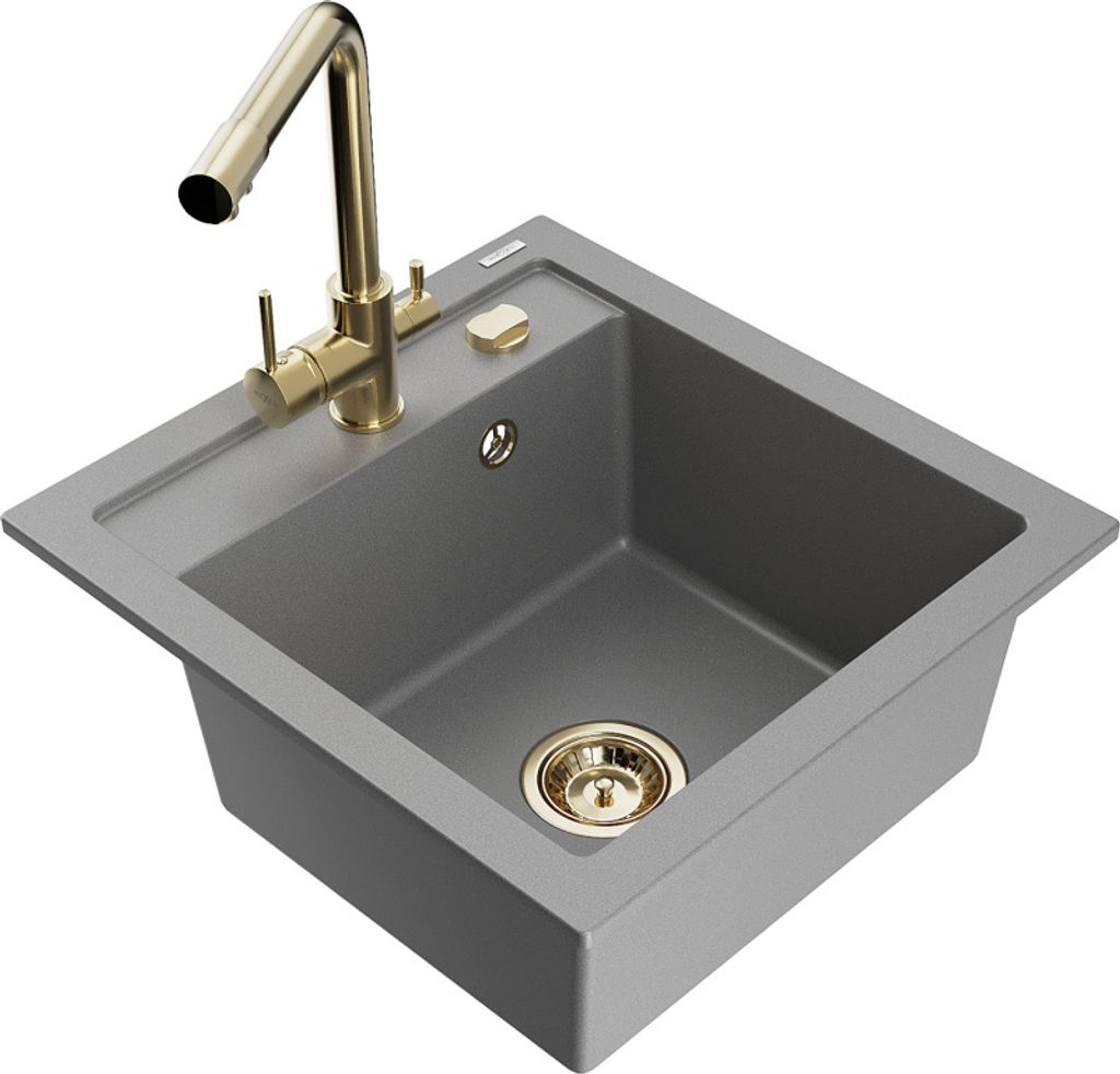 Mexen Vito 1-Becken-Granit-Spüle mit Mischbatterie Duero, Grau - 6503-71-671600-50