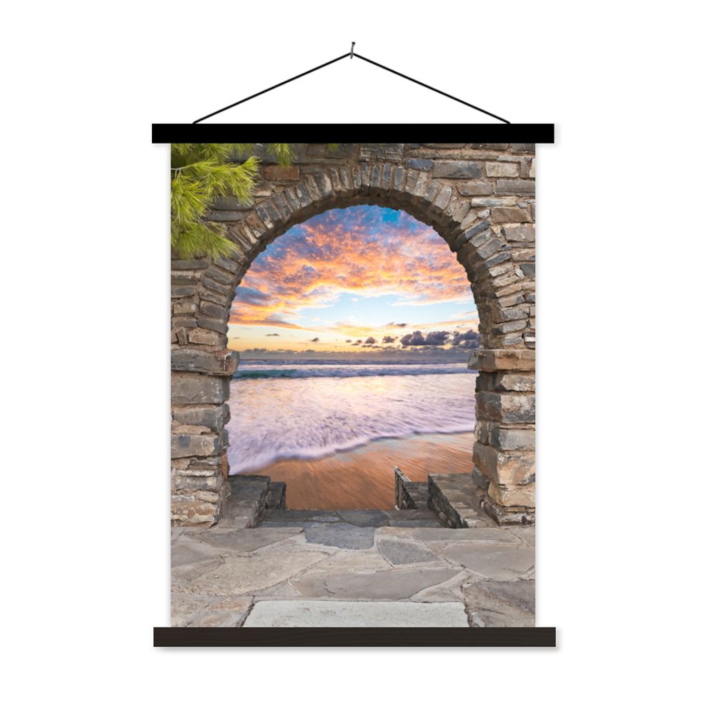 MuchoWow Textilposter Abend - Meer - Strand - Aussicht 120x160 cm mit schwarzem Rahmen - Magnetischer