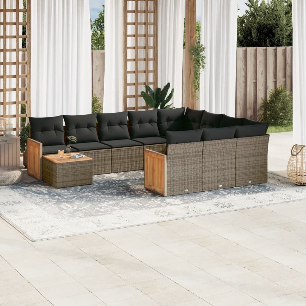 Maison Exclusive - 11-tlg. Garten-Sofagarnitur mit Kissen Grau Poly Rattan