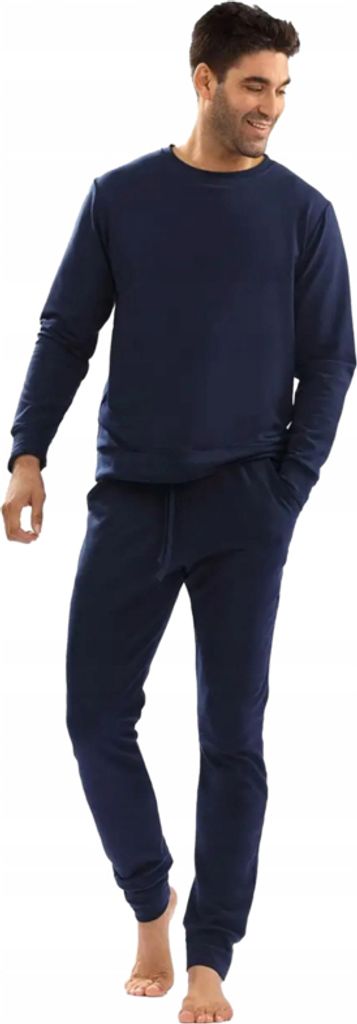 Herren-Hausanzug aus weicher Baumwolle | Zweiteiliger Trainingsanzug, hergestellt in Europa | DKaren Justin | lange Hosen mit langen Ärmeln | Navy...