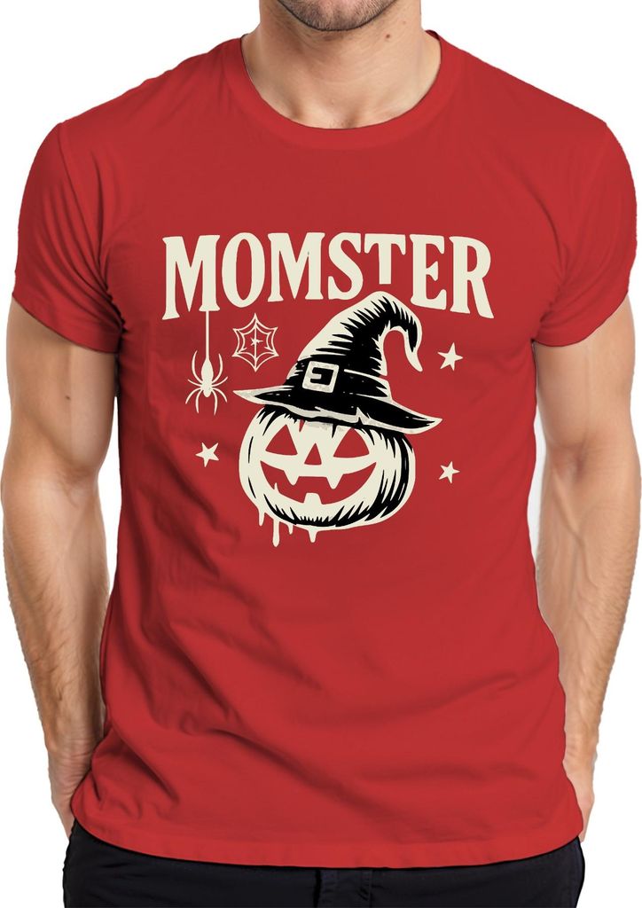 Momster Mama Halloween Kürbis Hexenhut Spinne Geschenk lustig Herren T-Shirt, Rot, S