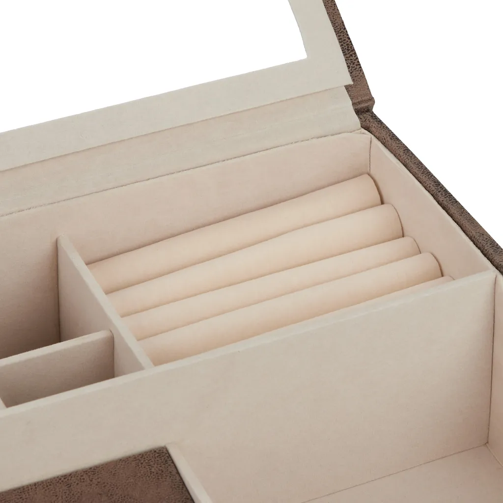 Coffret à bijoux rectangulaire aspect cuir avec compartiments variés - 8