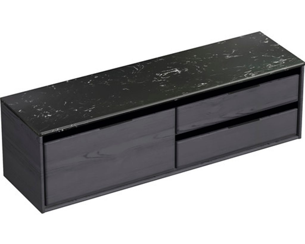 Waschtischunterschrank Sanox Loft BxHxT 161 x 47 cm x 46 cm Frontfarbe black oak mit Waschtischplatte Kunststein schwarz