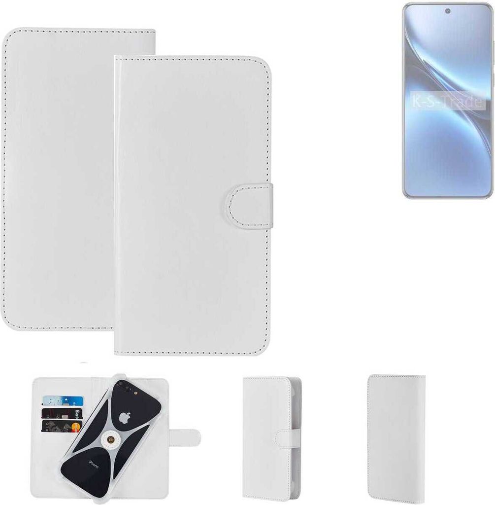 K-S-Trade Handy Hülle Schutz Hülle kompatibel mit Vivo X200 Cover Case Bookstyle Bumper weiß 1x