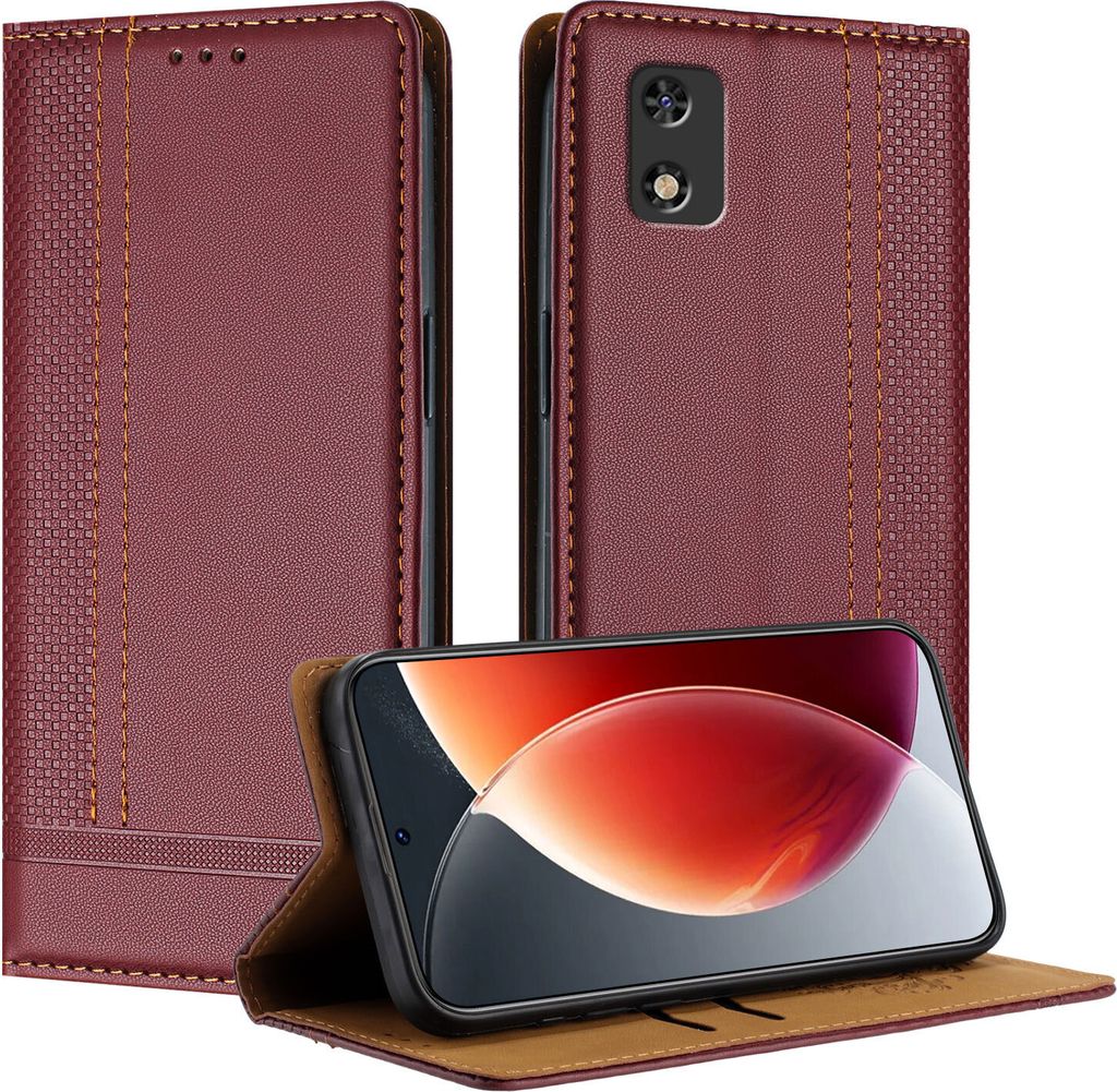 Handyhülle für Tecno Pop 6C Leder Flip Klappbare Schutzhülle mit Standfunktion Dunkelrot