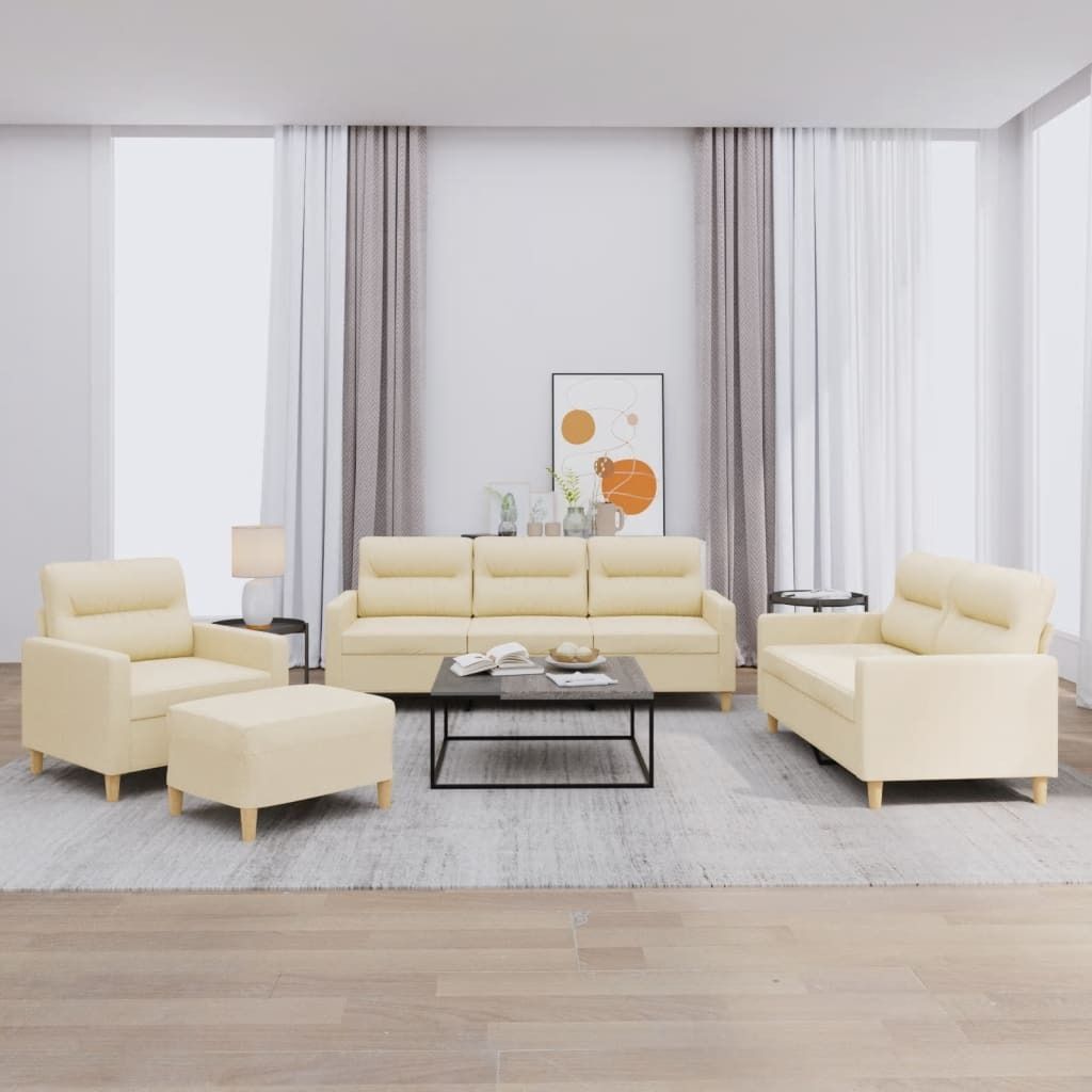 Maison Exclusive - 4-tlg. Sofagarnitur mit Kissen Creme Stoff
