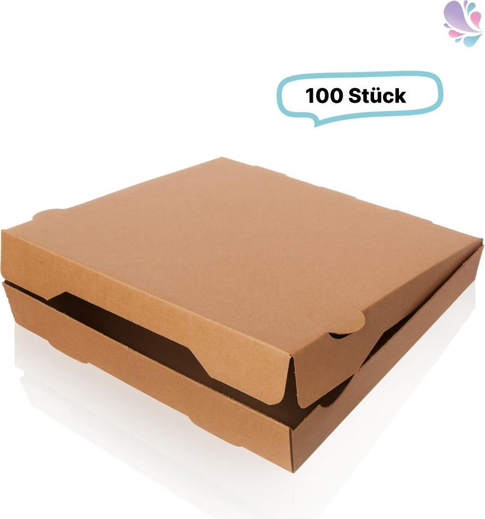 Pizzakarton Pizzabox Flammkuchenbox 26x26 braun unbedruckt 100 Stk, to go, take away, kompostierbar, Kraftkarton, fettresistent