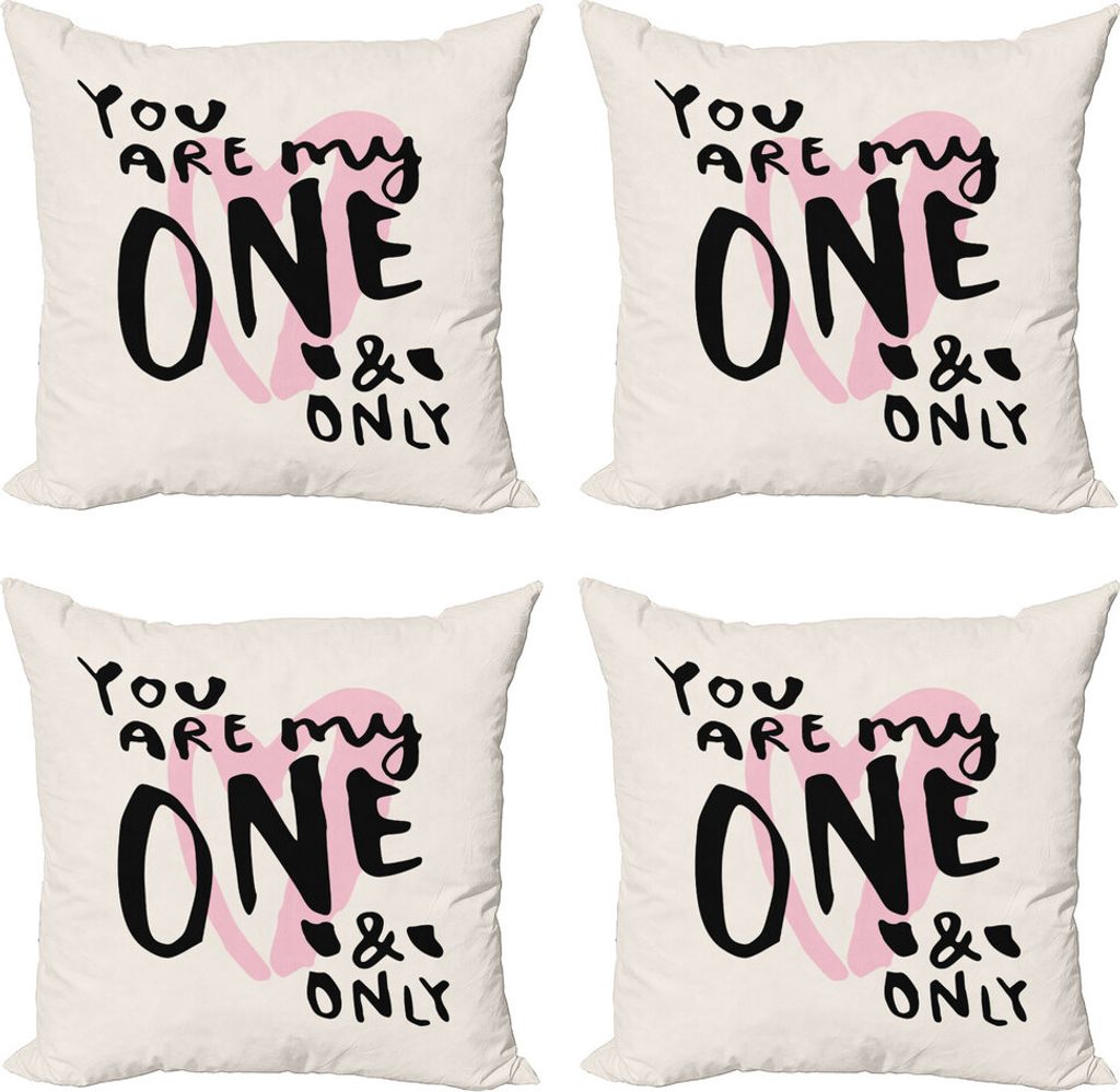 ABAKUHAUS Ein und nur sagen Kissenbezug Set (4 Stück), Romantisches Texting, Moderner Doppelseitiger Digitaldruck, 60 cm x 60 cm, Pale Pink Koksgraue