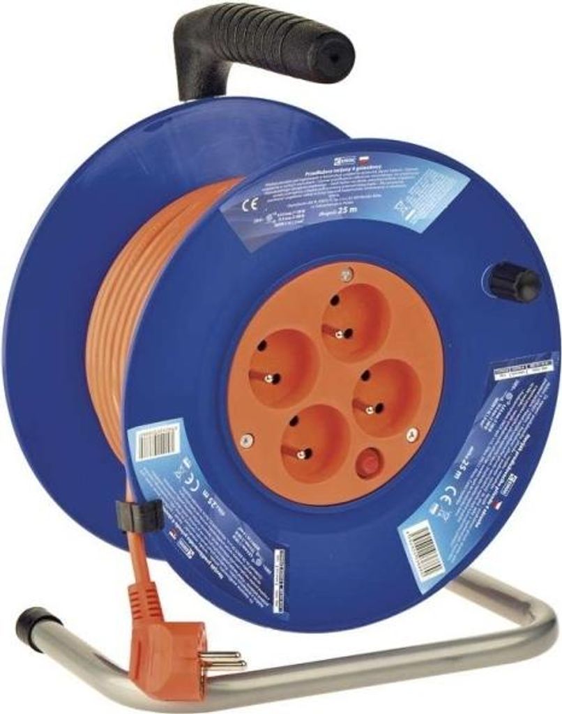 Verlengsnoer op haspel, 25 meter / 4 stopcontacten / rood / Productafbeelding 