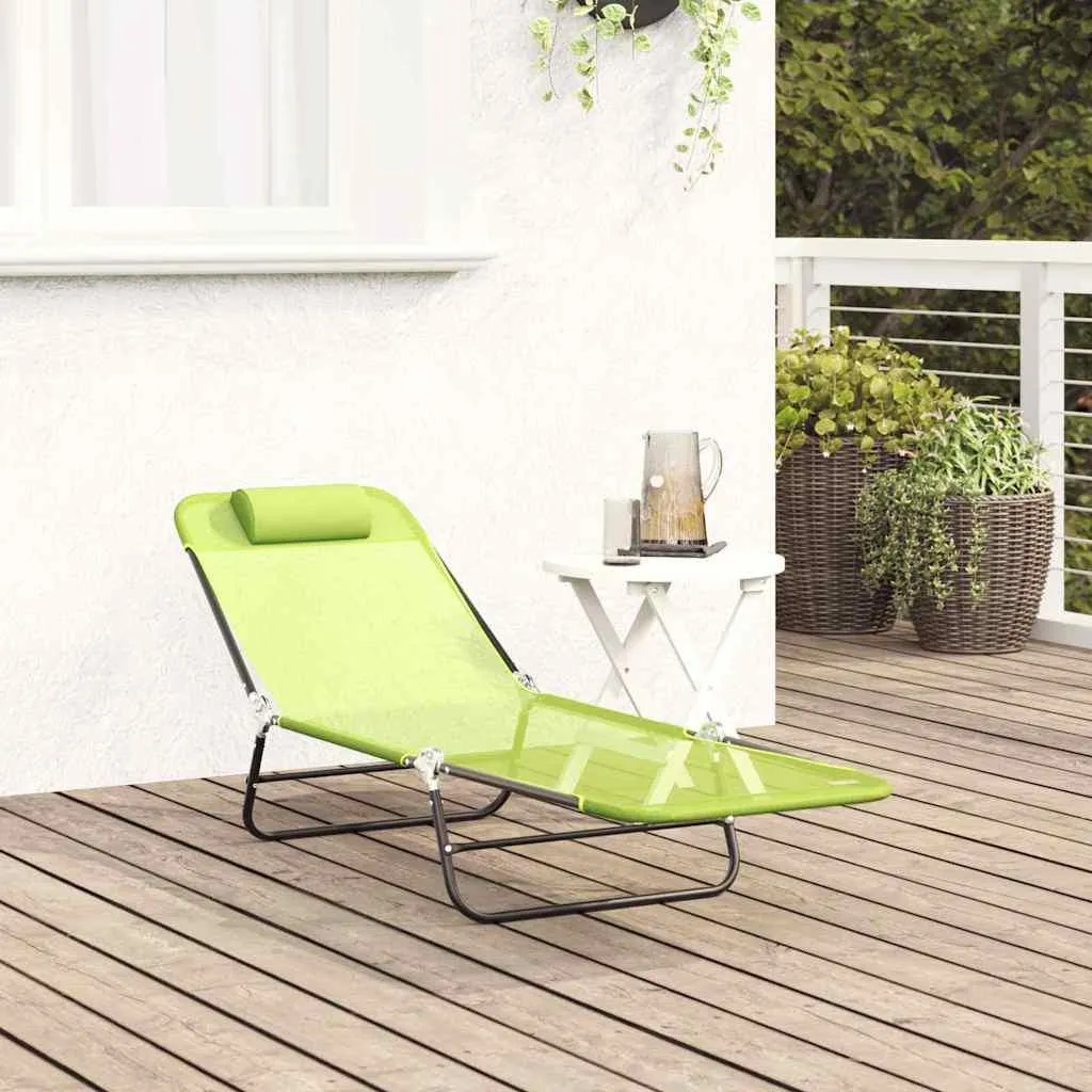 Lit de soleil pliable vert 182x55x85,5 cm avec structure métal robuste - 3