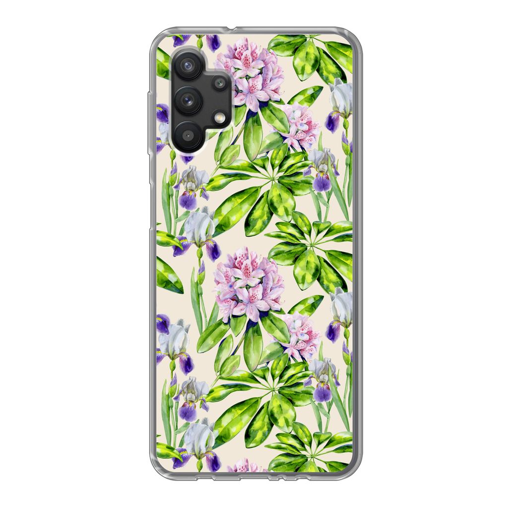 MuchoWow Handyhülle Schutzhülle Hülle für Samsung Galaxy A32 5G Hortensie - Blatt - Blüte Silikon Softcase Handy Hülle - Softcase