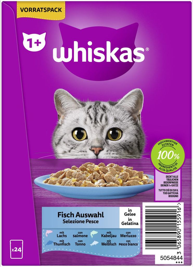 Whiskas 85gx24x8 1+ Fisch Auswahl in Gelee