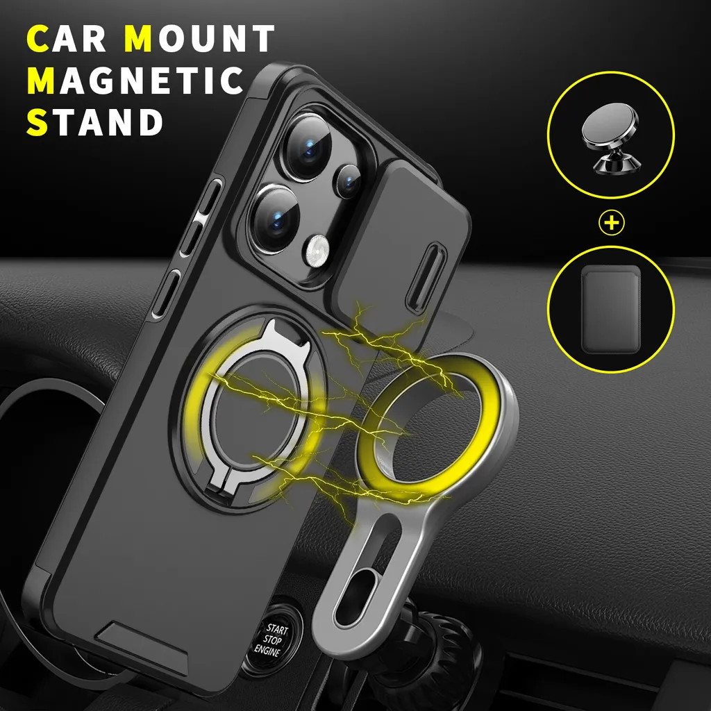 COMAKU Cover Armor Per Xiaomi Redmi Note 13 Pro 5G: Custodia Antiurto TPU+PC Con Anello Portadita E Supporto Scorrevole Per Fotocamera (Nero) - 2