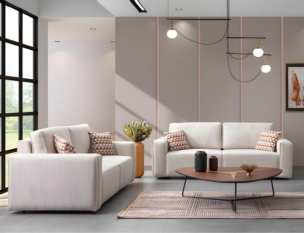 Wohnzimmer Weiße Polster Sofas Polstercouchen Stoffsofas 2tlg