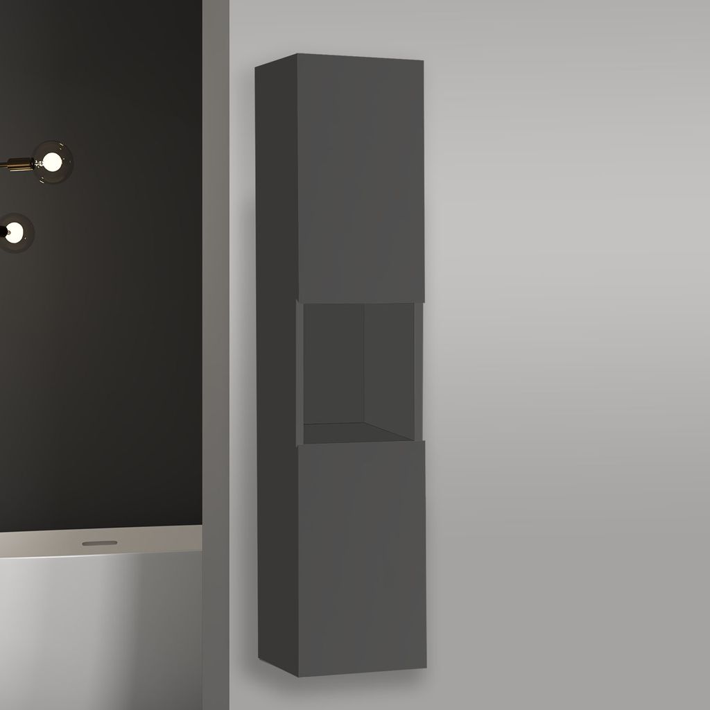 Hochschrank Hängeschrank Soft-Close Badschrank Badezimmer Schrank Anthrazit Matt 130 cm
