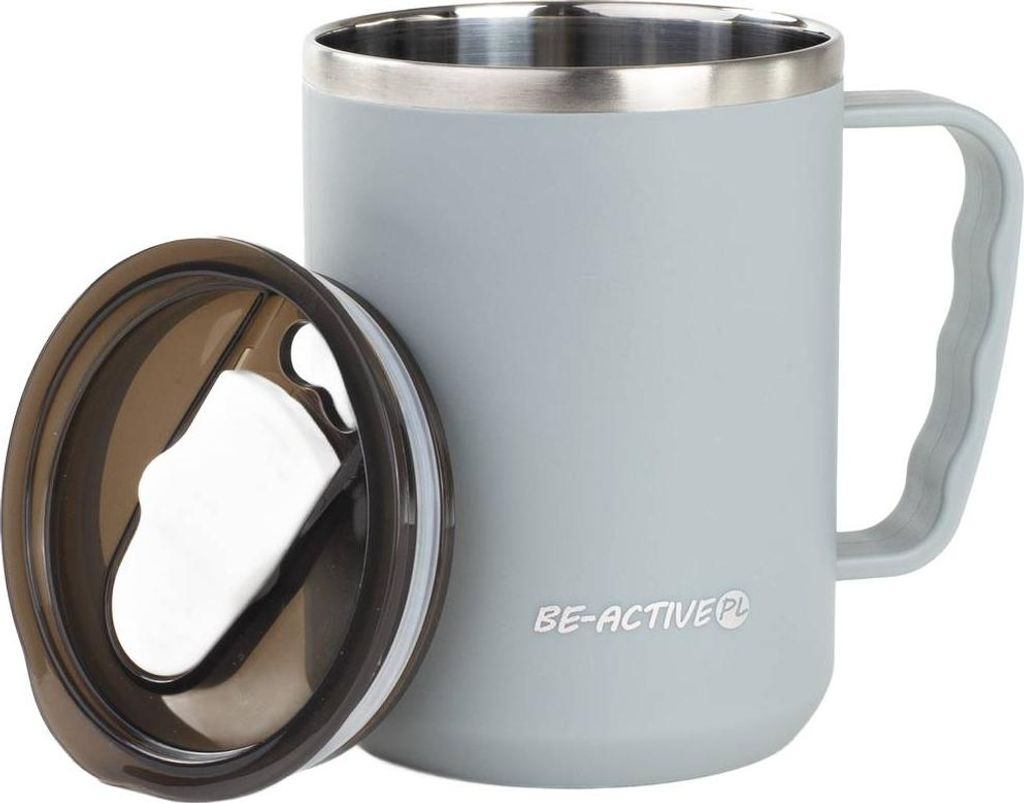 Thermobecher Mit Henkel aus Edelstahl 450 ml Becher für Kaffee und Tee unterwegs Grau