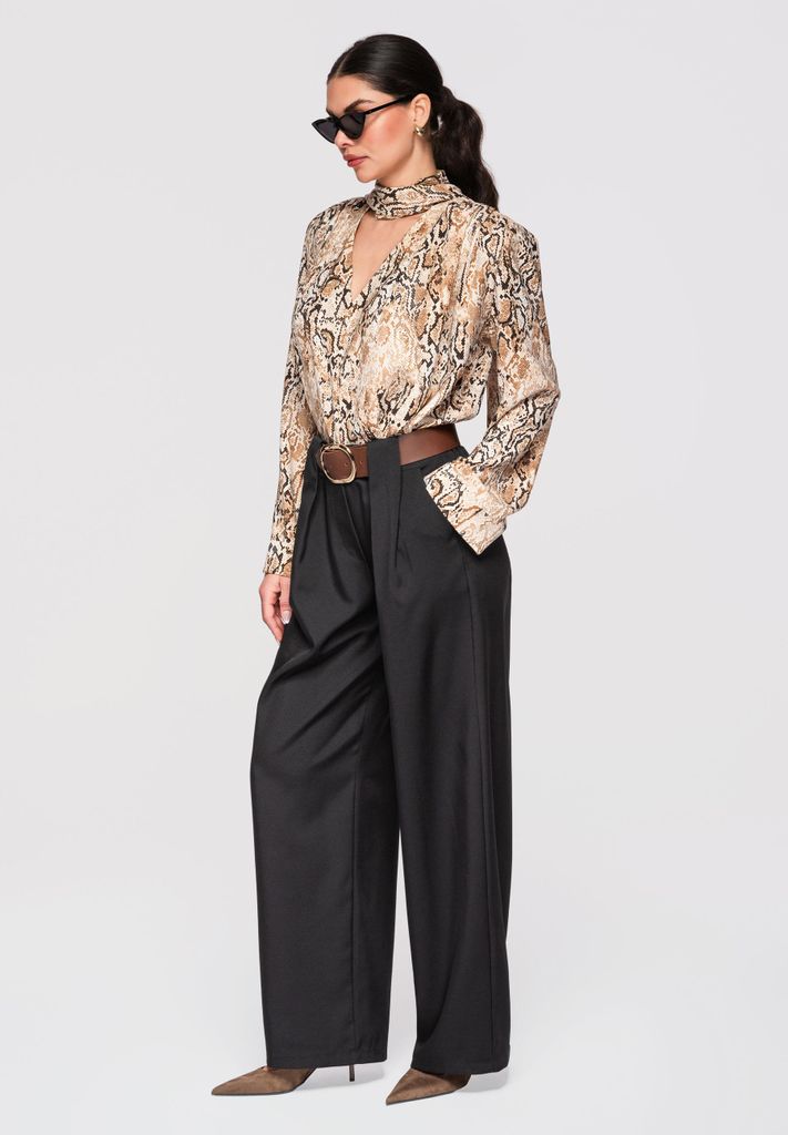 LARICA Stoffhose High Waist Weites Bein Elegante Damen Hose OW-PACP-0101 black ONESIZE