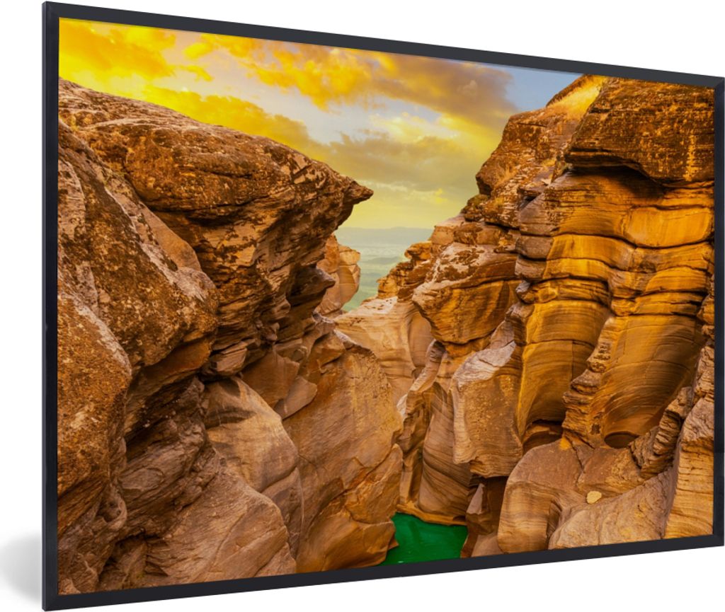 MuchoWow Gerahmtes Poster Felsen - Meer - Sonnenuntergang - Natur - Wasser 60x40 cm - Poster mit Schwarzem Bilderrahmen Wandposter Rahmen Foto Bi...