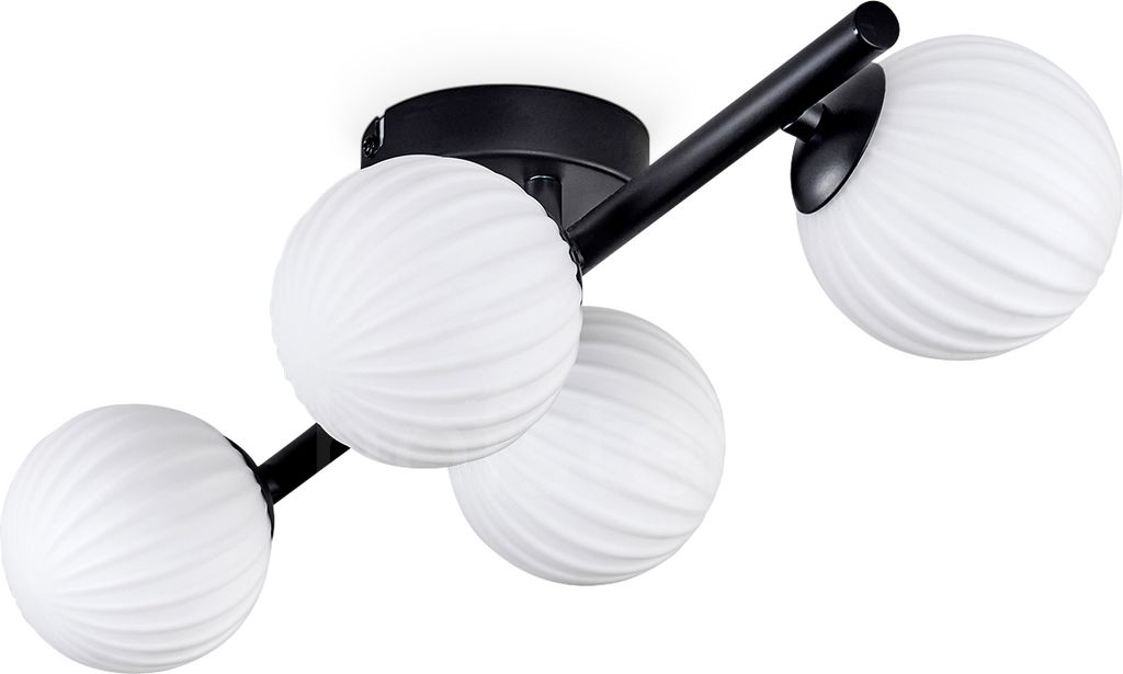 Isorella Deckenlampe aus Metall/Riffelglas in Schwarz/Weiß