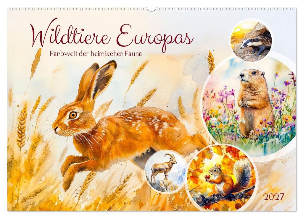Wildtiere Europas - Farbwelt der heimischen Fauna (Wandkalender 2027 DIN A2 quer), CALVENDO Monatskalender
