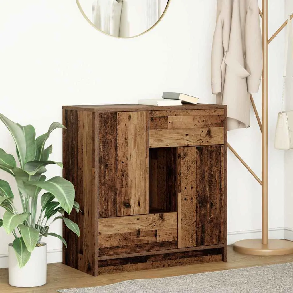 Buffet de salon polyvalent imitation vieux bois pour petit espace