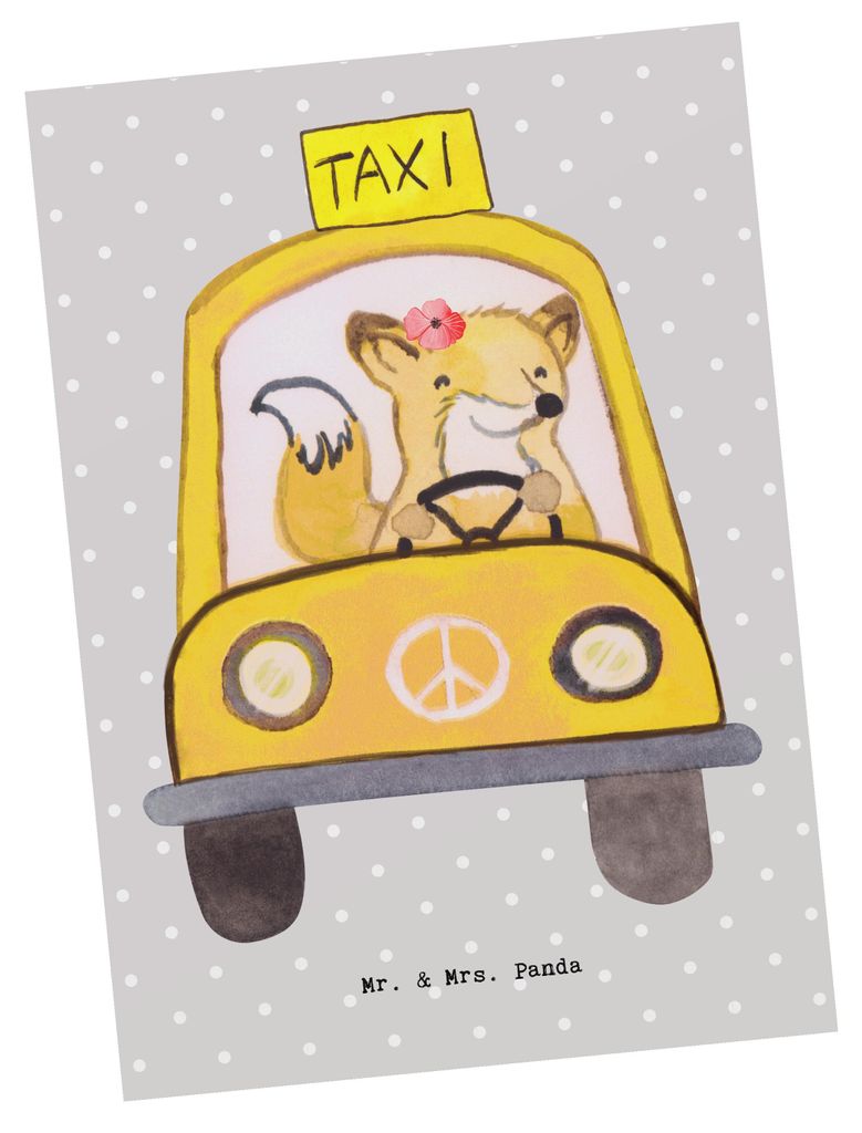 Mr. & Mrs. Panda Postkarte Taxifahrerin Herz - Grau Pastell Produktbild 