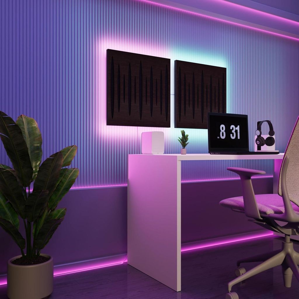 2er-Pack-LED Akustikwandpaneele mit RGB Glow für Echo Control | Schallabsorbierende Paneele mit Backlight |2x PULSAR - Separately|Wenge