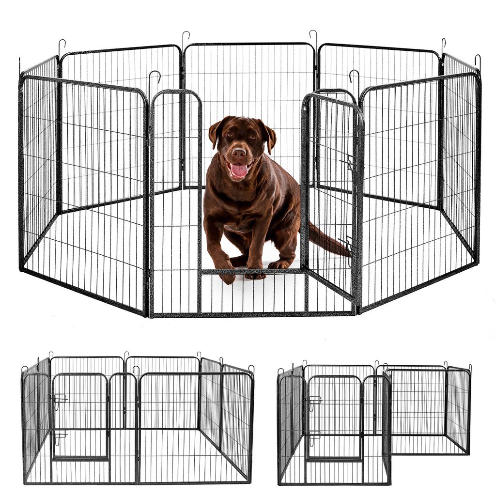 IvoQ Welpenauslauf – Hundeauslauf – 8 Paneele – 80 cm hoch – Für Drinnen & Draußen – Stabiler Stahl – Leicht zu verstauen – Für Hu...