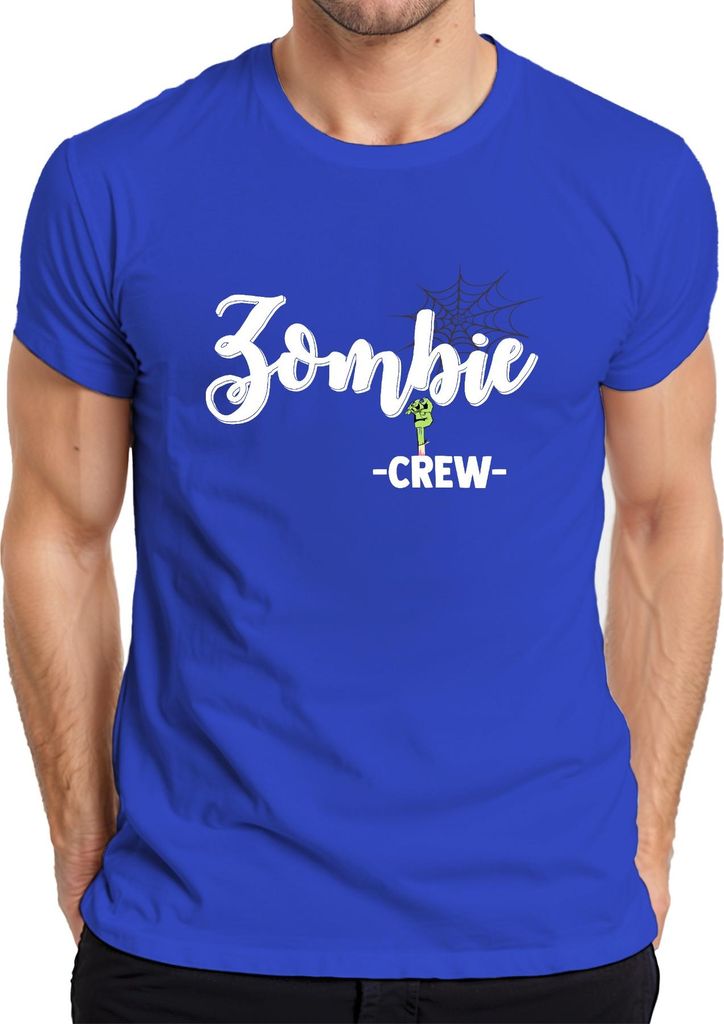 Zombie -CREW- Halloween Grusel Untote Spuk Zombiefan Spinnenweben Herren T-Shirt, Blau, S