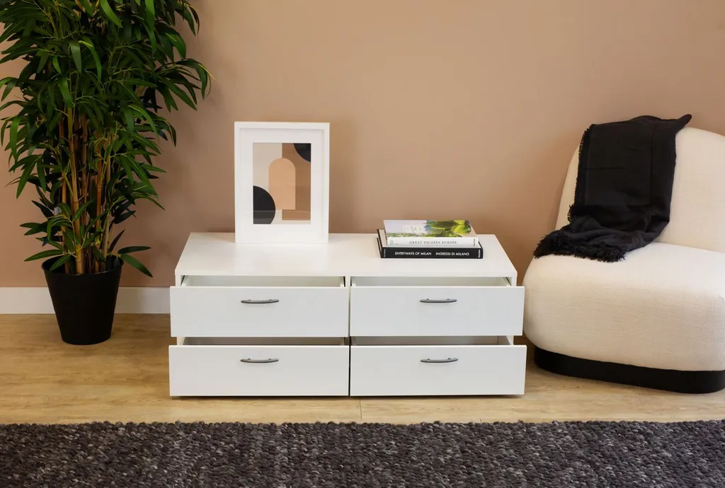 Commode blanche 4 tiroirs RICHMOND - Rangement robuste et design épuré - 4