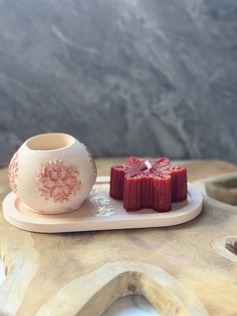 Evila Originals, Christmas Candle Set6, Kerzenset (3-teilig), Rot, 100 % BETON, 8 x 8 x 3 cm
