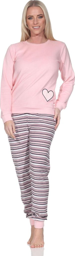 Normann Damen Frottee Schlafanzug mit Bündchen Pyjama mit Herzmotiv – auch in Übergröße ; rosa , 36