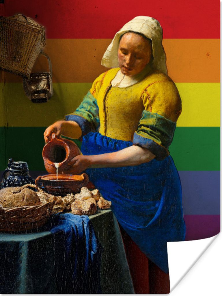 MuchoWow Poster Milchmädchen - Regenbogen - Kunst 120x160 cm - Wandbilder