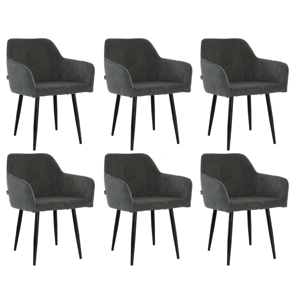 Lina Tony Esszimmerstühle, 6er Set, Samt, Schwarz - Küchenstuhl, Wohnzimmerstuhl, Design Stuhl mit Armlehnen - Samt Stühle Esszimmer mit schwa...