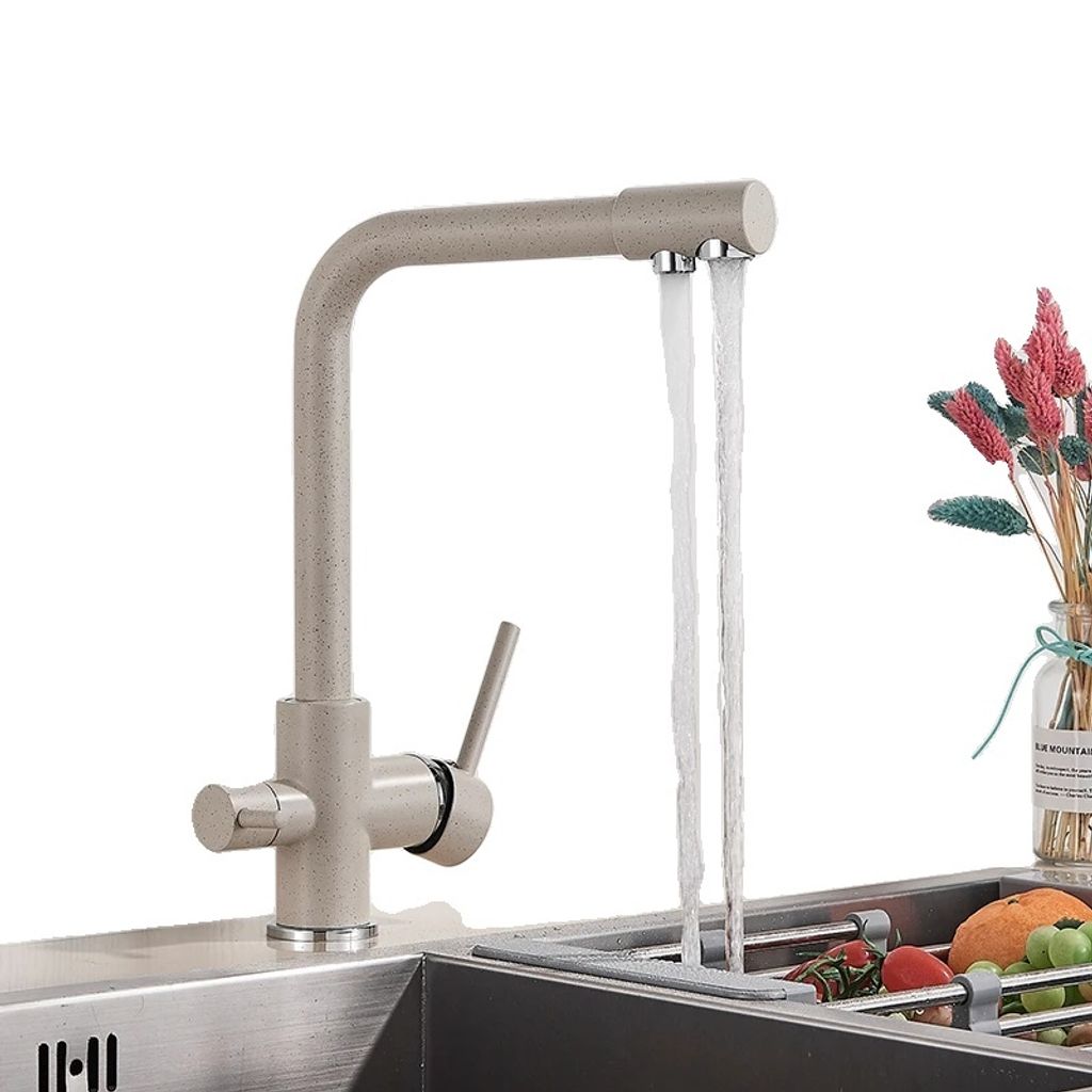 Gefilterter Küchenarmatur, 360° Drehung, Zweigriff-Heiß-/Kaltwasser-Mischer , Beige mit Punkt