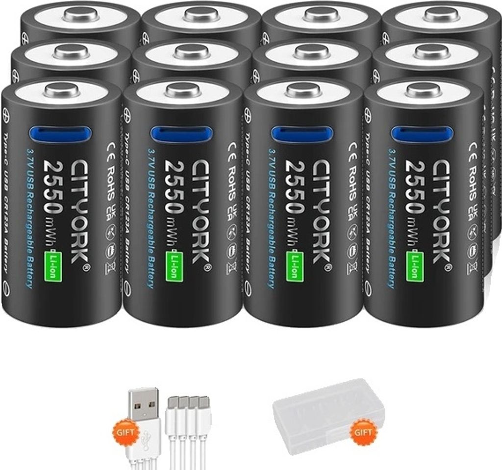 Nabíjecí baterie CR123A, nabíjení přes USB typu C, vysoká Obrázek produktu 