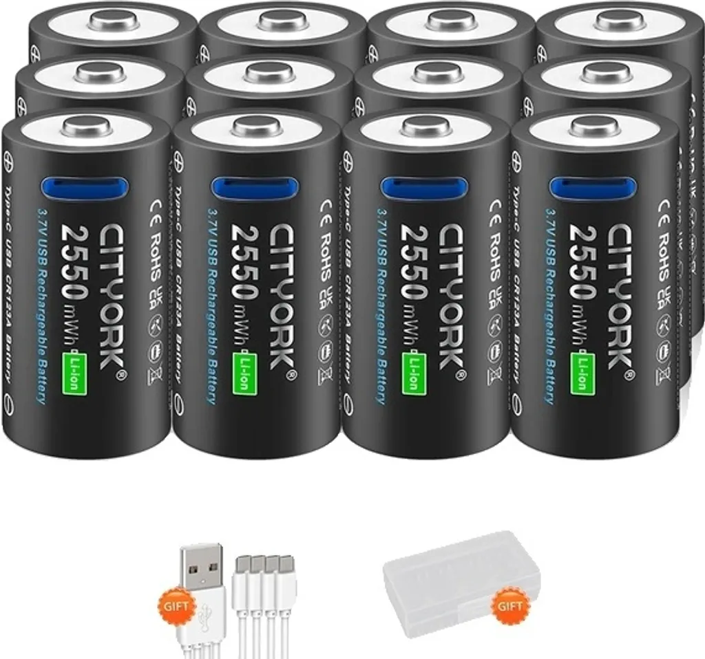 Batterie rechargeable CR123A USB Type C de haute capacité x12