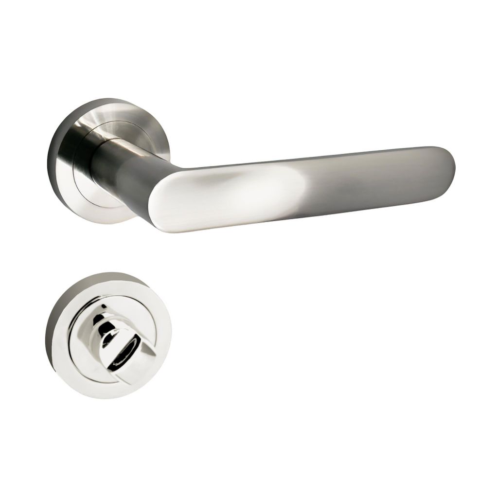 Domino Türgriff OVAL-R M9 Drückergarnitur WC Badezimmer Set Rund-Rosette Türbeschlag für Badezimmertüren Set WC Rosetten-Garnitur Aluminium Ni...