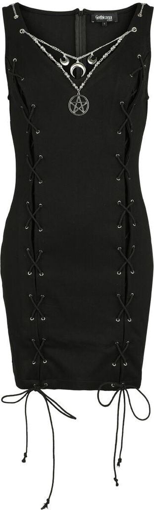 Gothicana by EMP Damen schwarzes kurzes Jerseykleid mit Schnürung L