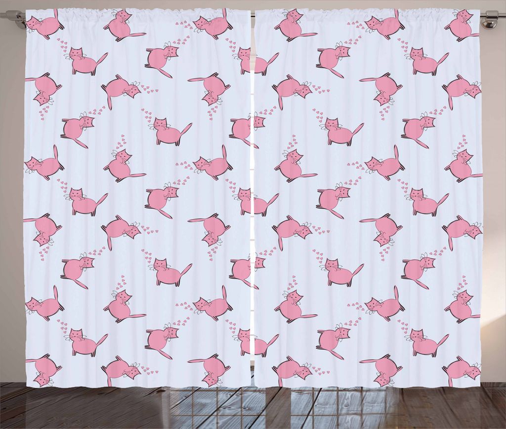 ABAKUHAUS Katzenliebhaber Rustikaler Vorhang, Romantische rosa Kätzchen, Wohnzimmer Universalband Gardinen mit Schlaufen und Haken, 280 x 245 cm, ...
