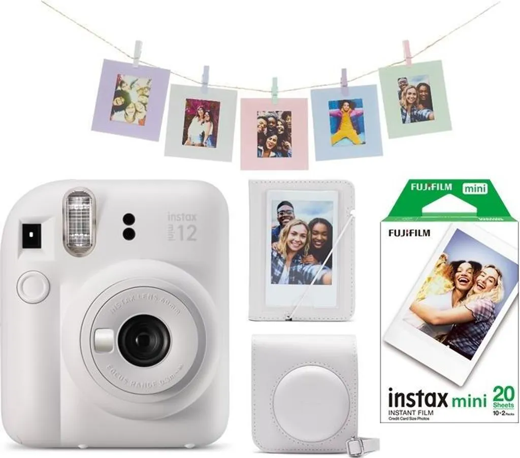 Instax Mini 12 Blanc avec Flash Automatique et Pack 20 Photos Fuji