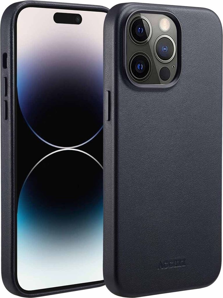 iPhone 14 Pro Max hülle iPhone 14 Pro Max Schützhulle MagSafe Leather Backcover Echtes Leder Schwarz Accezz