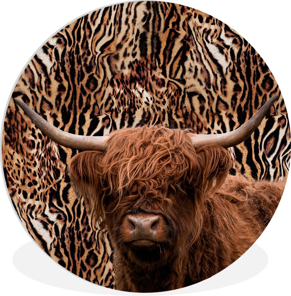 MuchoWow Rundes Wandbild - Runde Bilder Panther Druck - Tiere - Schottischer Highlander Ø 60 cm Kreis Wanddekoration Kunststoff - Wandkreis - Wa...