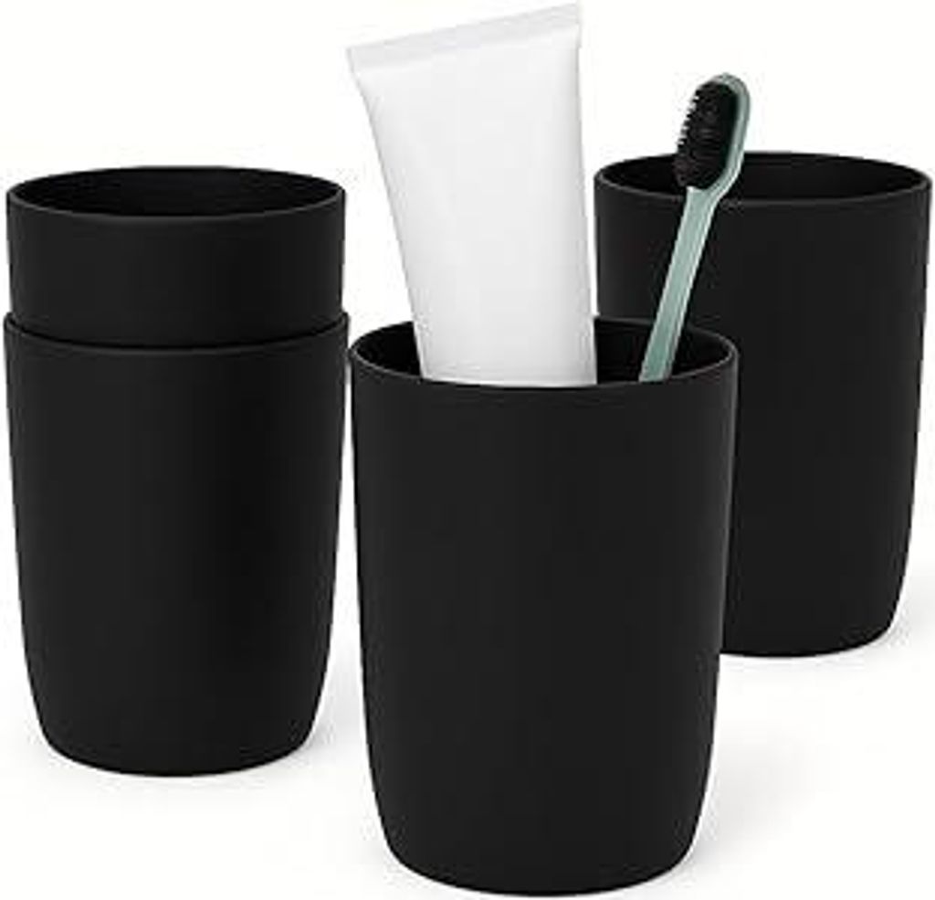 Topsky 4 Stück zahnputzbecher schwarz?zahnputzbecher Kinder?Becher Set?trinkbecher Kunststoff?für Erwachsene?Jugendliche und Kinder (280ml, schwarz)