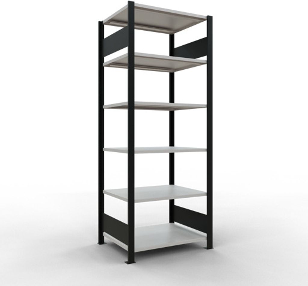 Schulte Büro-Fachbodenregal MULTIplus150 Stecksystem ohne Mittelanschlag | Grundregal | Fachlast 150kg | 200x75x60cm | 6 Ebenen | Beidseitig nutzb...