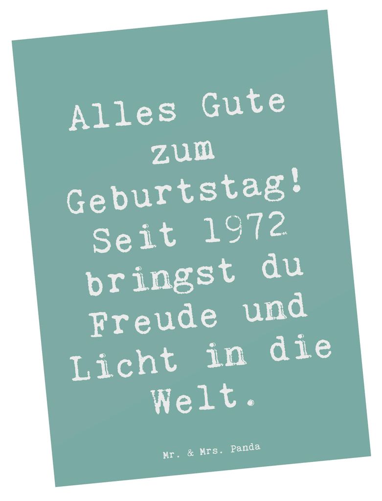 Mr. & Mrs. Panda Grußkarte Spruch 1972 Geburtstag Freude - Meeresbrise - Geschenk, Geburtstagsgeschenk, Geboren am, unvergessliche Geschichten, Al...